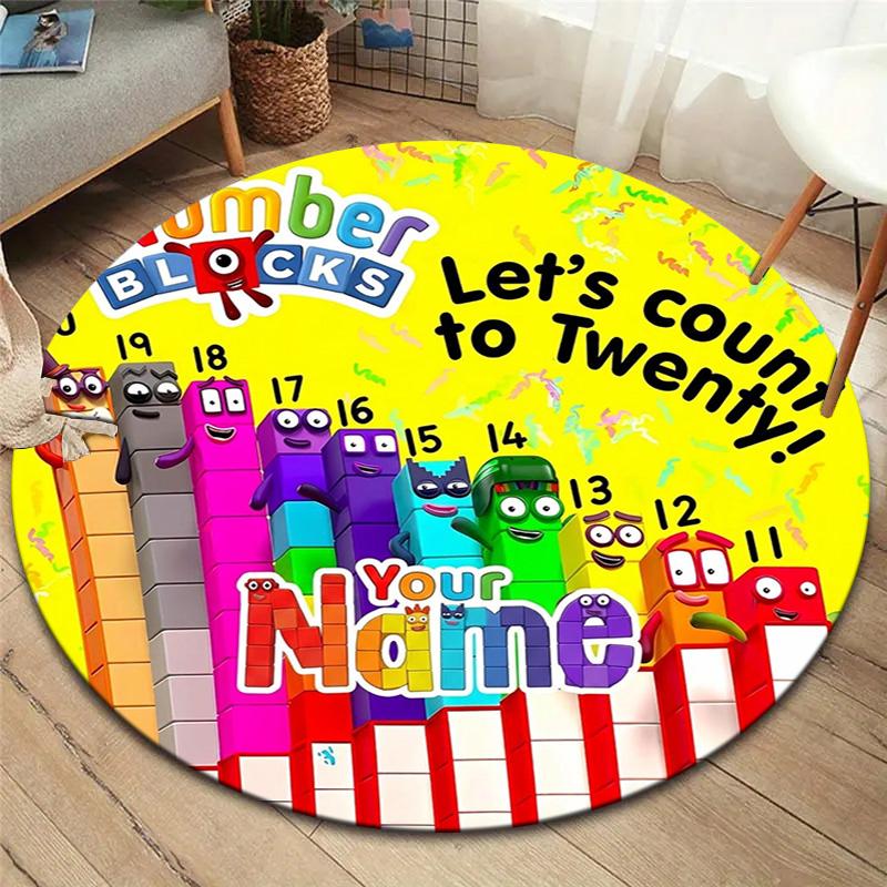 Blocks Clouds Custom Name Round Area Rug Carpet Rug For Living Room Bedroom Sofa Playroom Decor Nonslip Floor Mat
