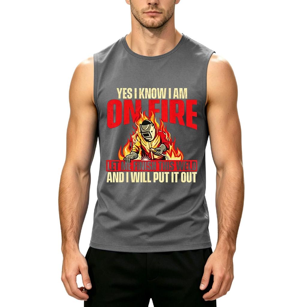 Men's Sleeveless Casual Tank Top Labor Day Print Crew Neck Lightweight Summer Workout Shirt