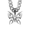 Gothic Tribal Sliver Color Butterfly Pendant Stainless Steel Cuban Chain Necklace for Men Women Cyberpunk Alternative Jewelry