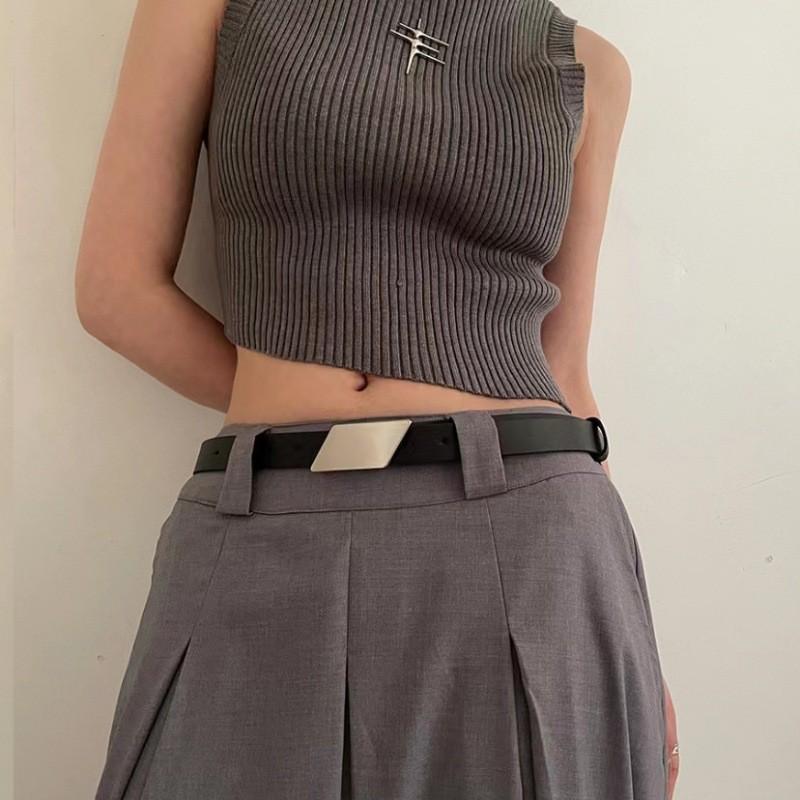 Black Womens Fashionable Pu Belt 2024 Summer Simple Versatile Design For Students