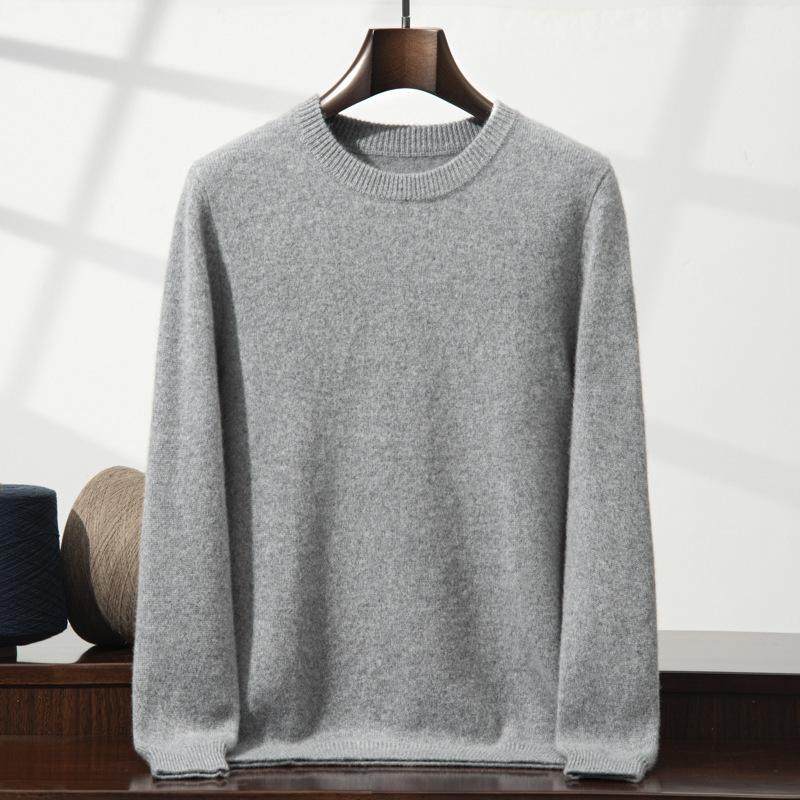 New double-strand thickened round neck cashmere sweater solid color inner sweater bottoming knitted sweater men