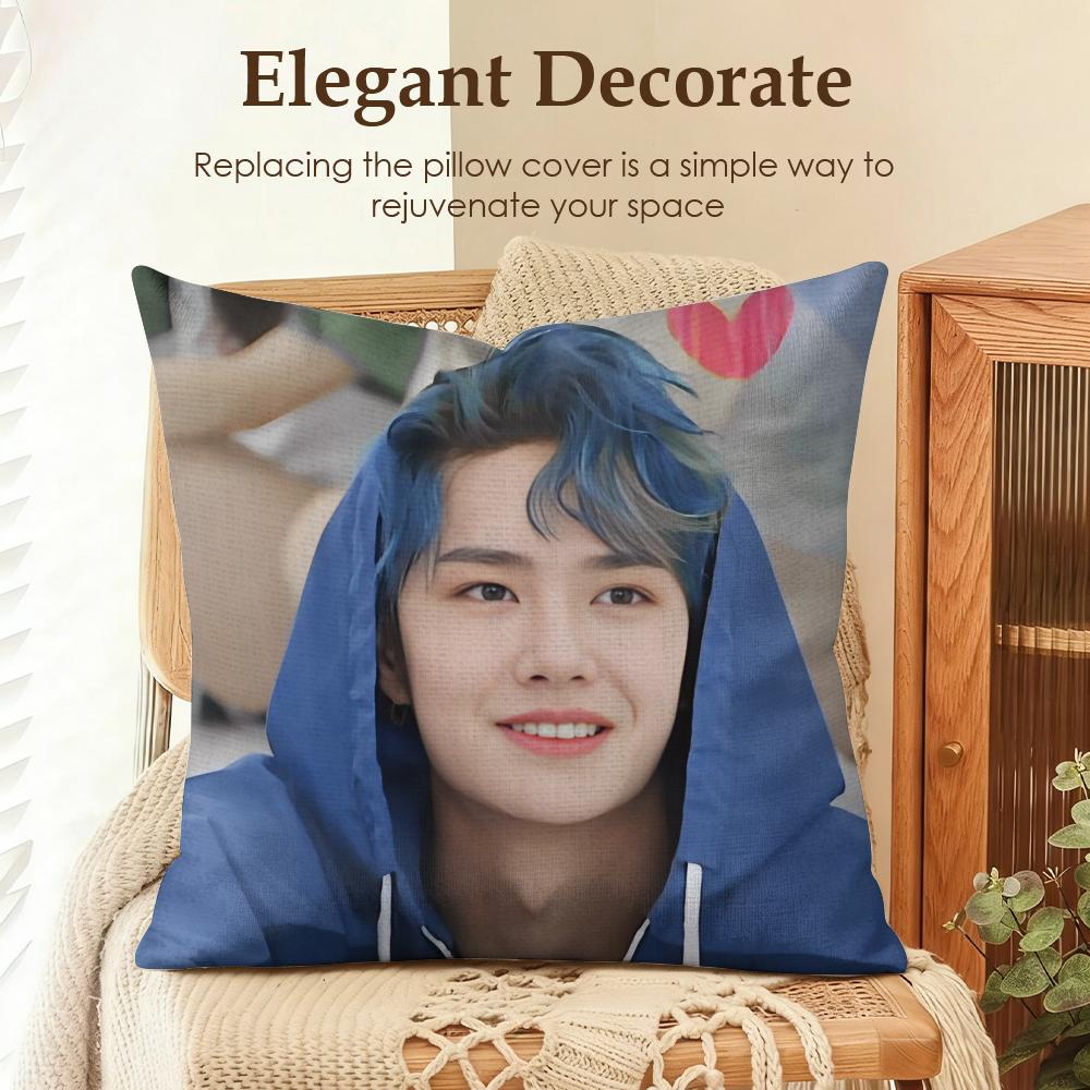 Actor WWang Yibo Cushion Cover Natural Linen Organic Fabric DoubleSided Printing Sofa Home Decor Gift Pillow Case