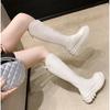 Fashion Elastic High-Cut Boots Women's Spring Autumn round Toe Thick Heel Knight Style Knee-High Boots Comfortable Breathable Leather