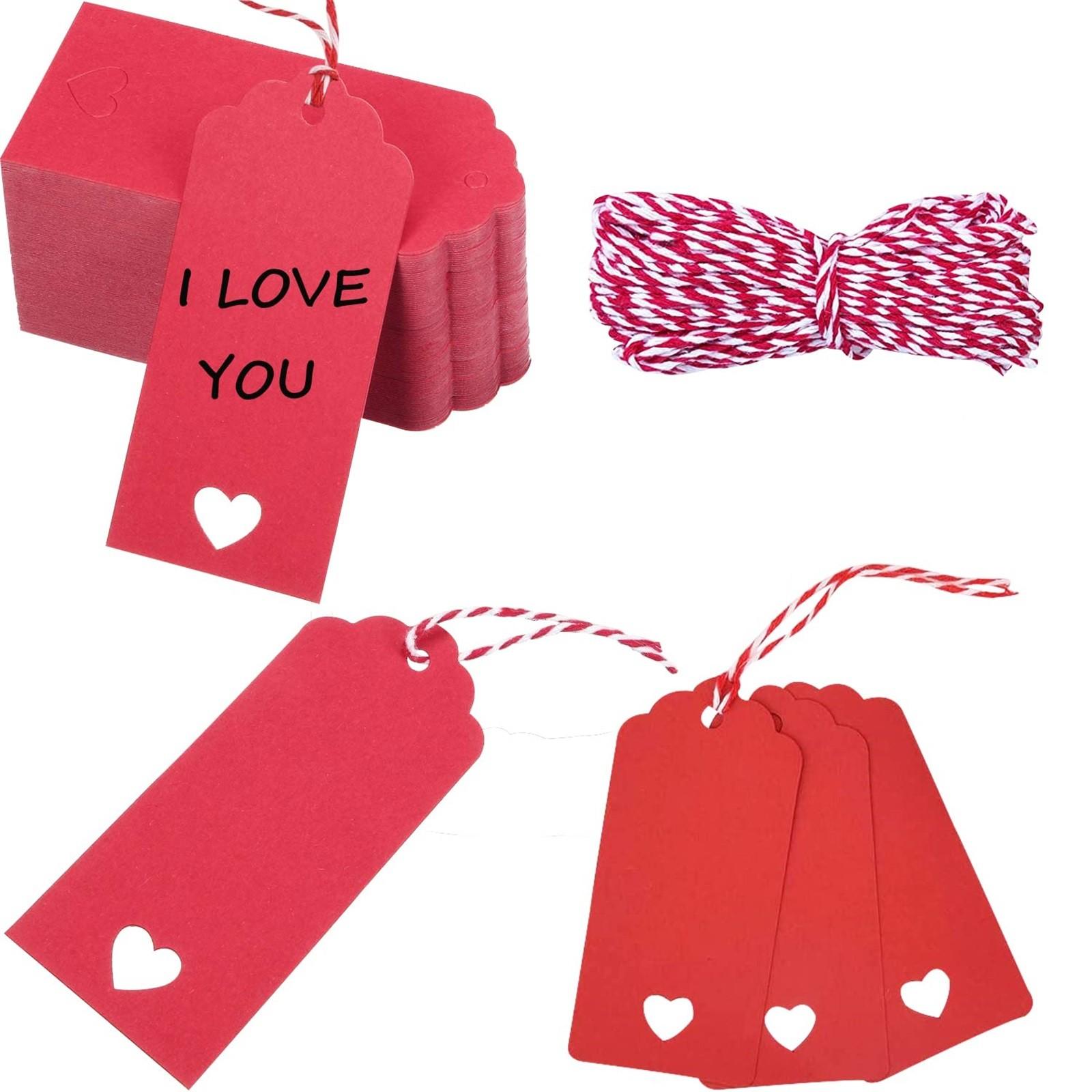 

100 шт. Бирки для подарков на День святого Валентина Бирки в форме сердца Бирки из крафт-бумаги с 300-футовой веревкой для Дня святого Валентина День матери Свадебная вечеринка