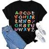 Funny ABC Animals Alphabet Graphic Tee Top Cute Kindergarten Teachers Gift T-Shirt Women Summer Crewneck Leisure Short Sleeve