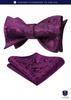 [HISDERN] Men's Bow Tie, Purple, Solid Color, Hand-Tie, with Pocket Square Set, Paisley Pattern, Perfect for Weddings, Receptions, Entrance