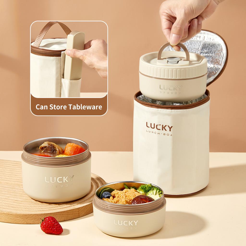 304 Stainless Steel Insulated Lunch Box With Handle Microwave Heatable Fruit Salad Food Container Bento Box Leak-proof