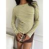 Damen Farbe Passend Gestreift Schlank Geschnitten Langarm Freizeit Basic T-Shirt
