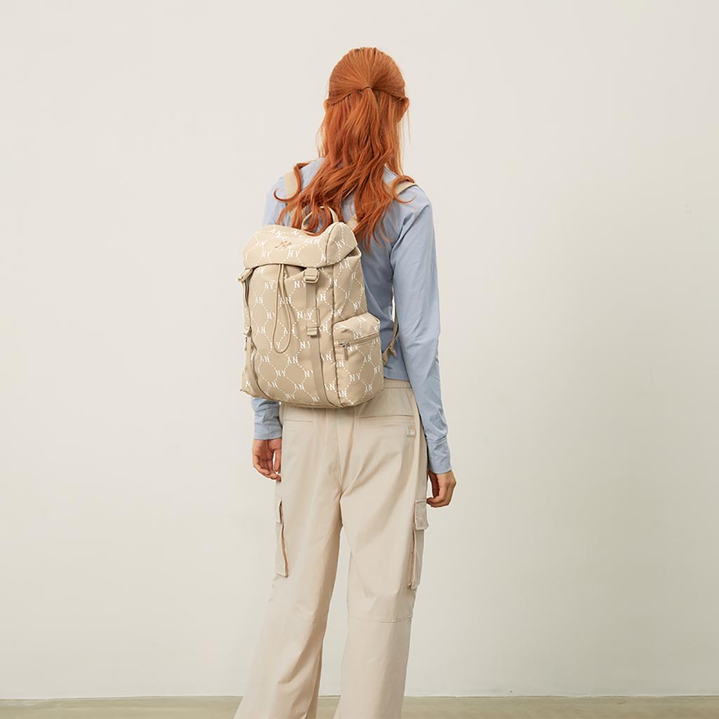 New MLB   Double Shoulder Laptop Bag Travel Cycling Bag Backpack For Students Unisex Beige Brown 3ABKM035N-50BGD