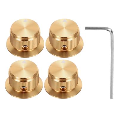 Uxcell Aluminum Potentiometer Knob Volume Tone Control Top Hat Knob with Hex Wrench for Musical Audio Gold 4-Piece 1/4" L-Shaped Guitar, Instrument,
