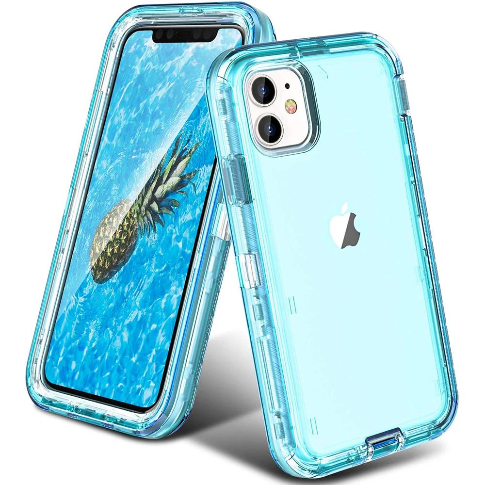 

3 в 1 прочный прозрачный бронированный чехол для iPhone 16 15 14 11 12 13 Pro Max XR XS Max 7 8 Plus Otter Case Box Clear Full Protection Cover For iPhone 12 12Pro синий