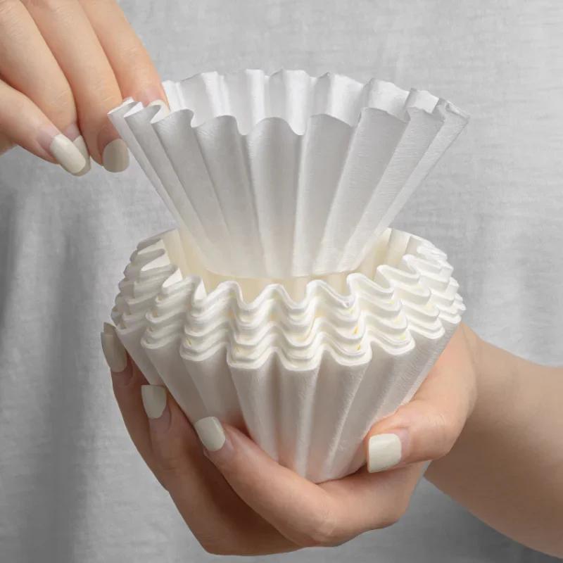 50pcs 1-2Cups Basket Coffee Paper Filter Pour Over Filter Papers Fits B75 Coffee Dripper Basket Dripper Coffee Filter Paper