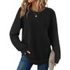 Women's Fashion Solid-Color Loose-Fit Long-Sleeve  Neck Casual Top