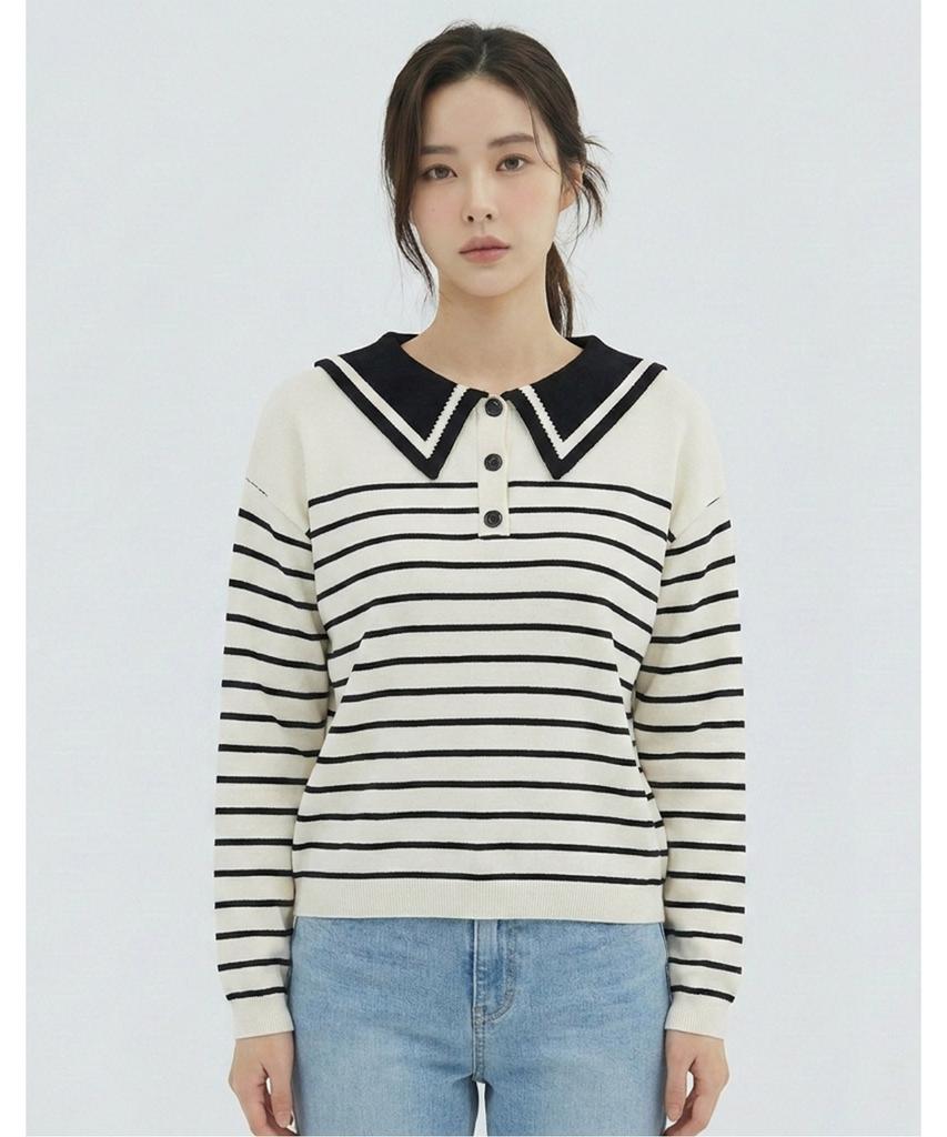 VANAKE Contrast Collar Stripe Knit_Vb34Ktq303Z