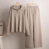 New Fall/Winter Women's Two-Piece Set Polo-Neck Knit Pullover and Wide-Leg Pants