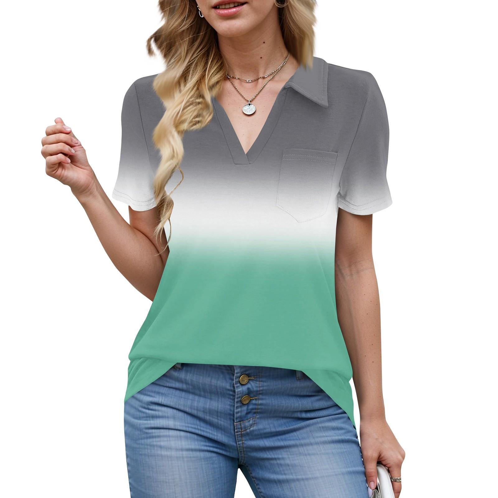 

Женские рубашки, летние деловые повседневные рабочие топы с коротким рукавом, застегивающиеся на пуговицы, воротник, V-образный вырез, блузка, футболка L