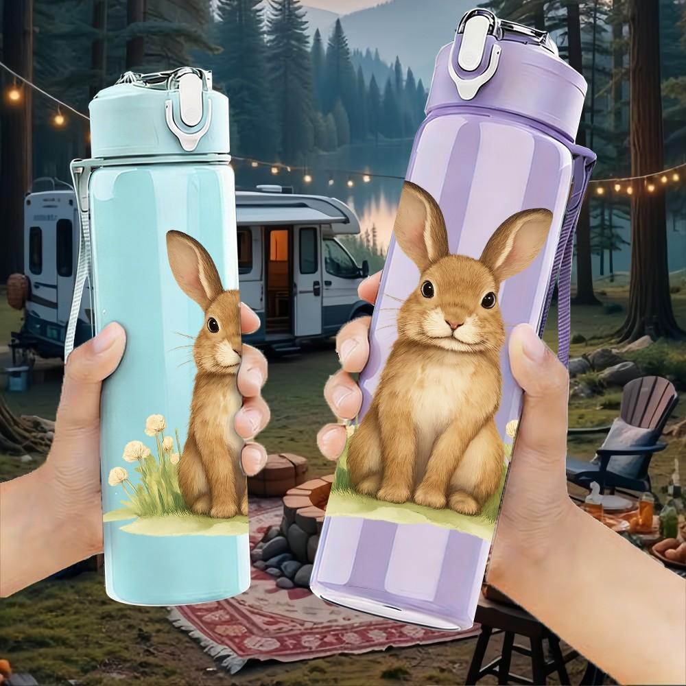 1PC Wild Field Easter Bunny 750ml Color Plastic Sports Water Bottle Leakproof Flip Straw Lid Suitable for Sports Office Home Use