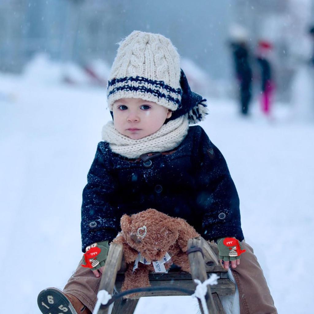 Tidyworm Knit Cute Dinosaur Stylish Perfect for Snow Cold Weather Smartphone Elementary Ages Kids' Mittens, Design, Baby/Child Mittens, Two-Way