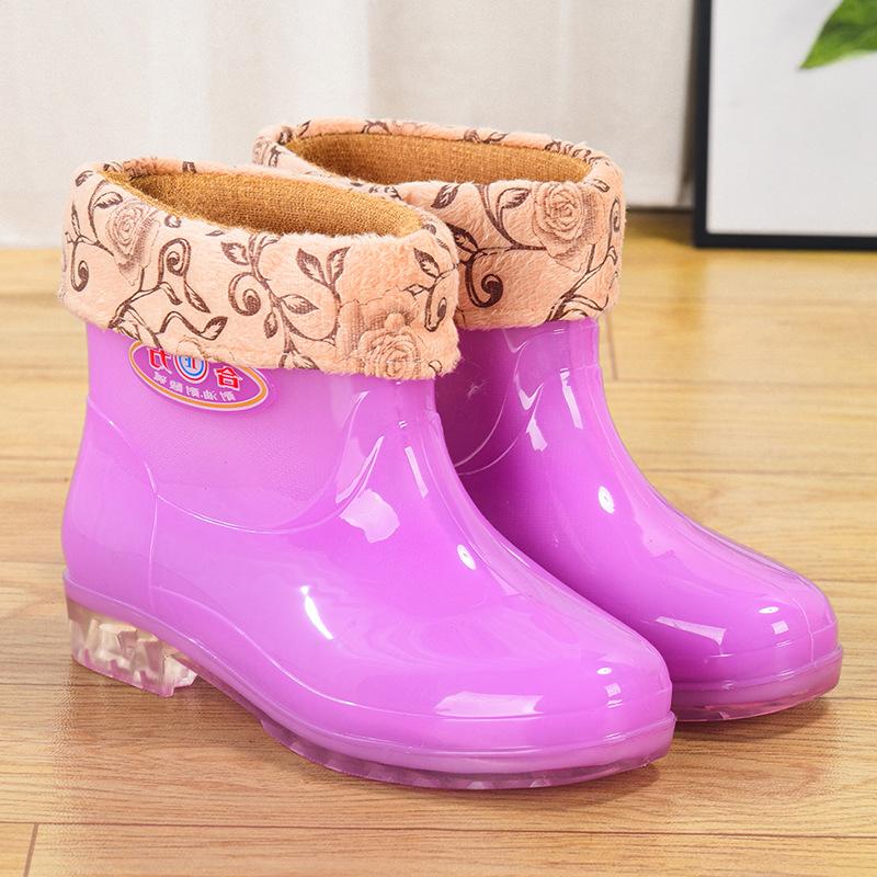 Non-slip short rubber shoes rain shoes women's summer rubber boots jelly waterproof shoes transparent medium tube plastic laundry overshoes