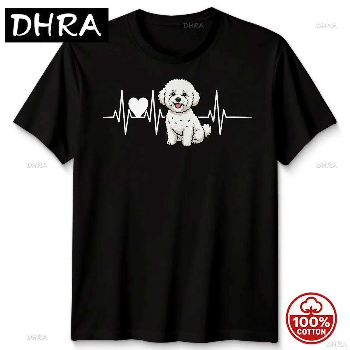Bichon Frise Heartbeat Dog Animals Unisexs TShirt WOMENs Tee Graphic Top Loose Breathable Cotton Tee Retro Tops Casual Aesthetic S