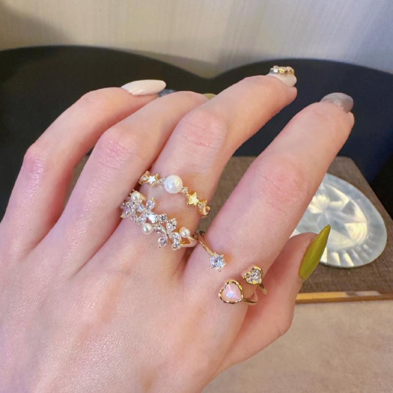 Inspired Chic Japanese Transparent Star Pearl Flower Open Adjustable Ring For Women