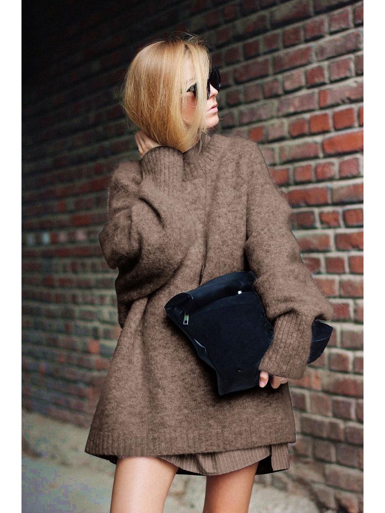 

Женский вязаный пуловер большого размера с круглым вырезом и длинными рукавами Large кофейный