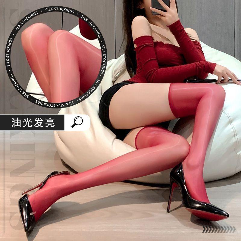Błyszczące pończochy z olejem końskim letnie bezgraniczne ultracienkie pończochy seksowne czarne jedwabne oleiste podkolanówki