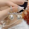 Premium Super Flash Zircon Bow New Year's Versatile Pearl Silver Needle Earrings Versatile Atmospheric Ear Jewelry