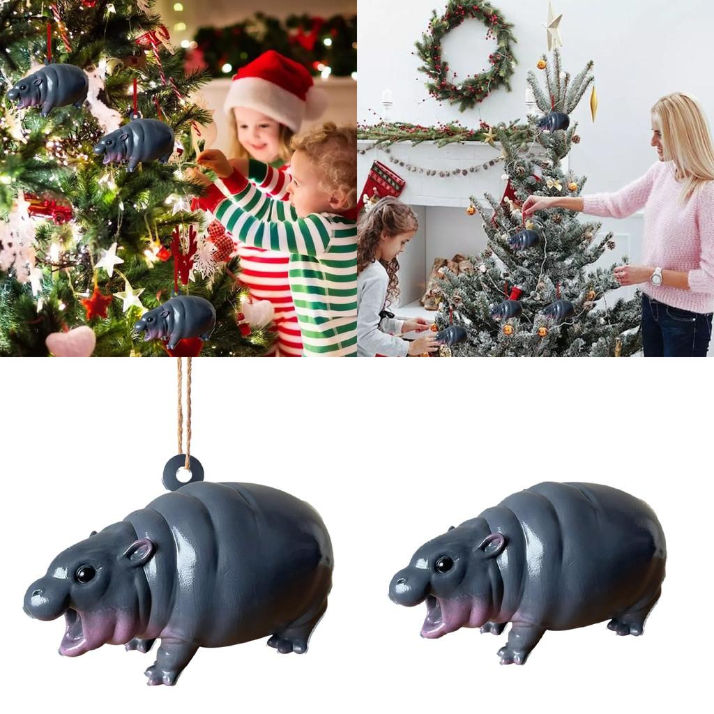 Hippo Christmas Moodeng Pendant Decoration Home Party Car Hanging Cute Ornament