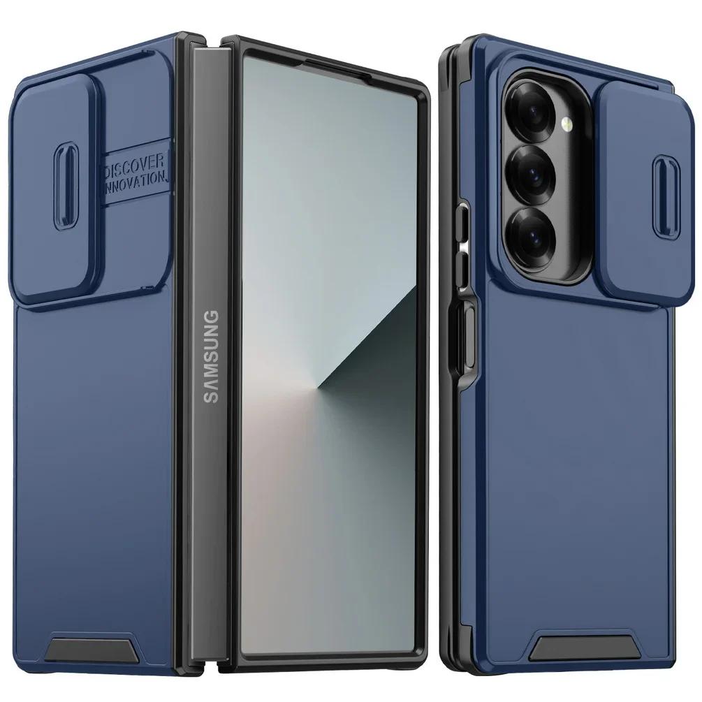 

Heavy Armor Slide Camera Windows Rugged Phone Case For Samsung Galaxy Z Fold 7 6 5 4 Magnetic Charging Anti-Drop Protector Cover Galaxy Z Fold7