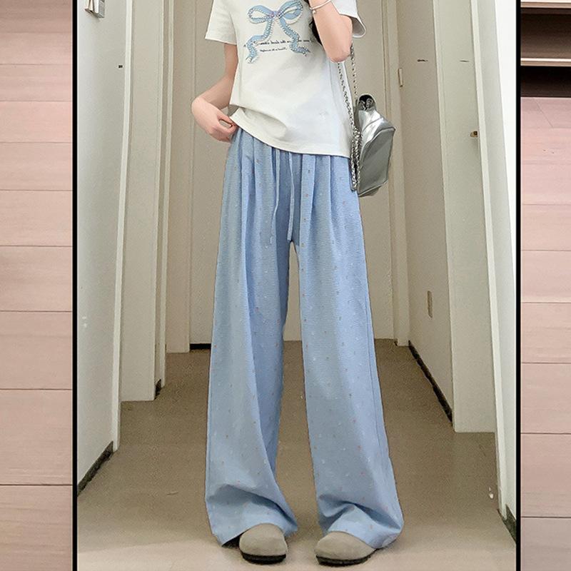 Spring and Autumn Women's Printed Tie Belt Loose Casual High Waisted Straight Leg Pants