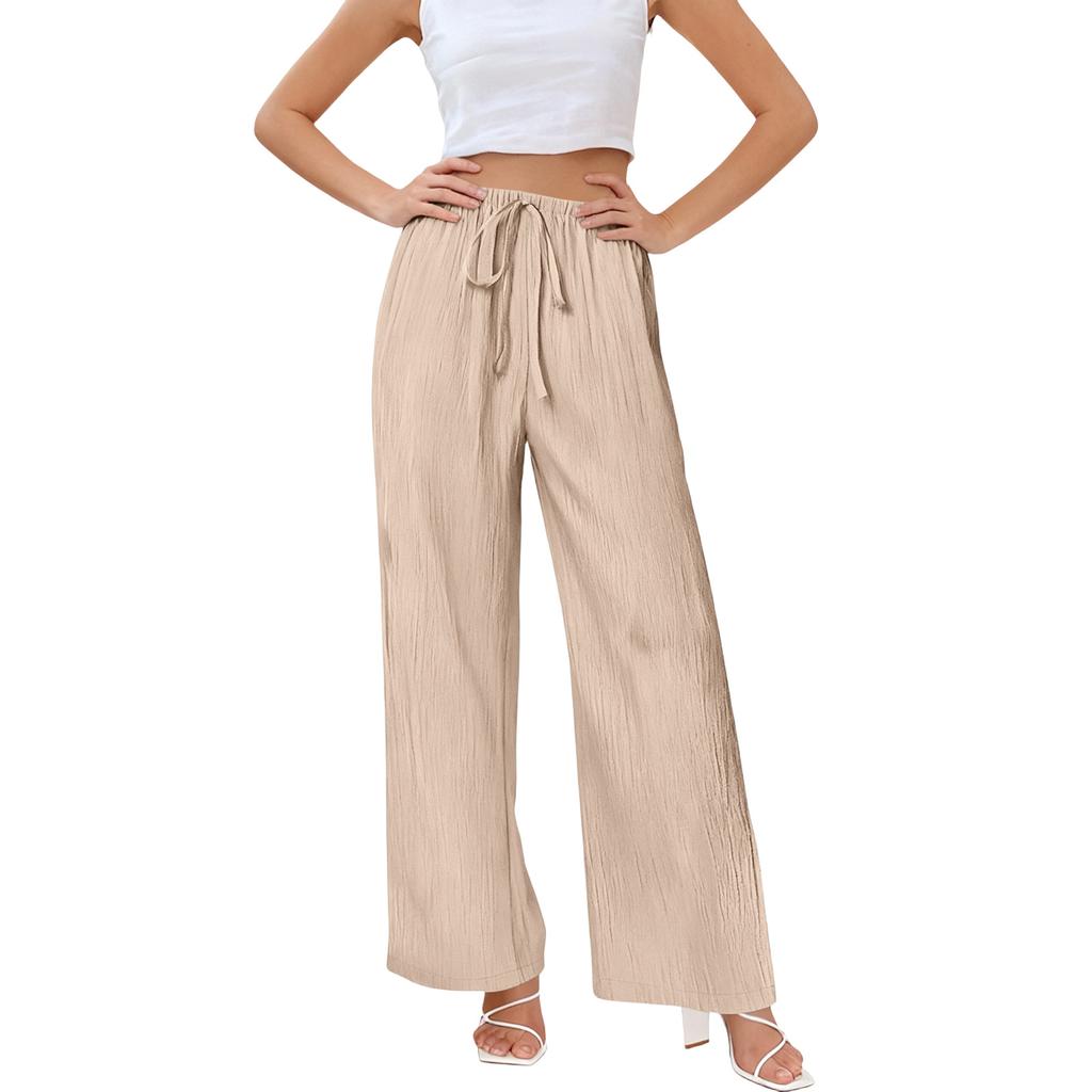 Pantaloni Larghi da Donna a Vestibilità Larga, Pantaloni Casual a Vestibilità Larga, Vita Alta Elastica, Pantaloni Lunghi con Tasche