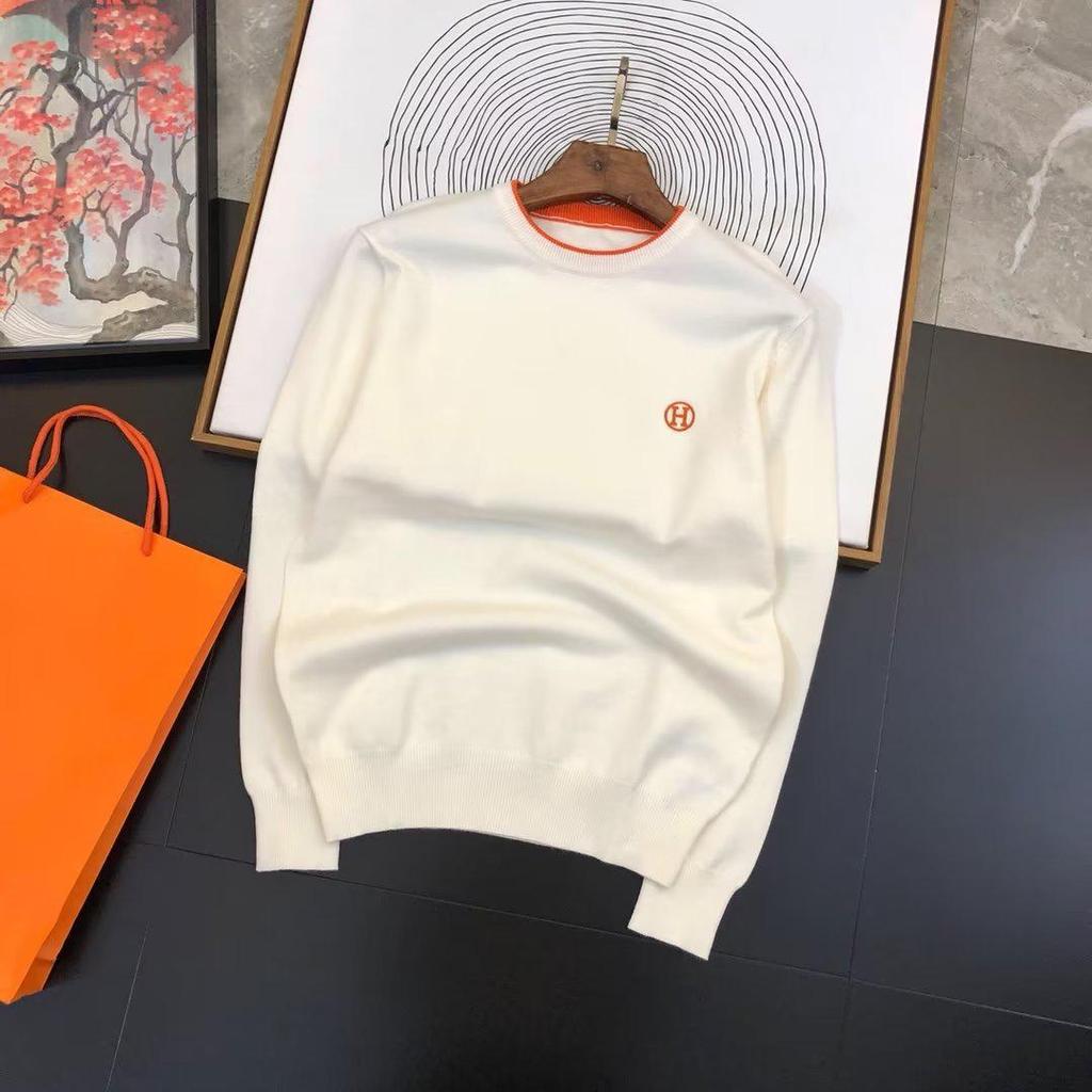 Trendy Embroidered Letter Round Neck Knitted Sweater - Men's Light Luxury Autumn/Winter.