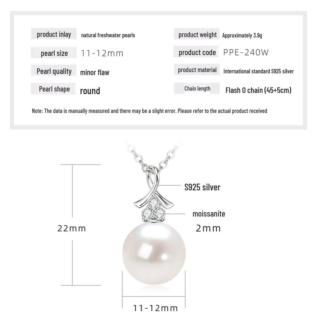 Freshwater Pearl & Diamond-Set Silver Pendant Necklace for Women