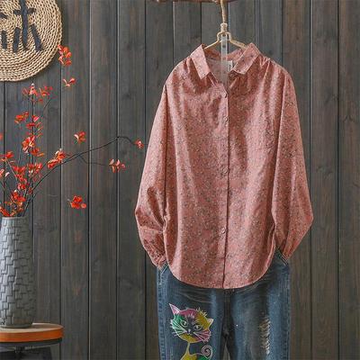 Camicia da Donna Piccola Floreale Cotone Lino Manica Lunga - Capo d'Abbigliamento Casual Artistico Primavera/Autunno
