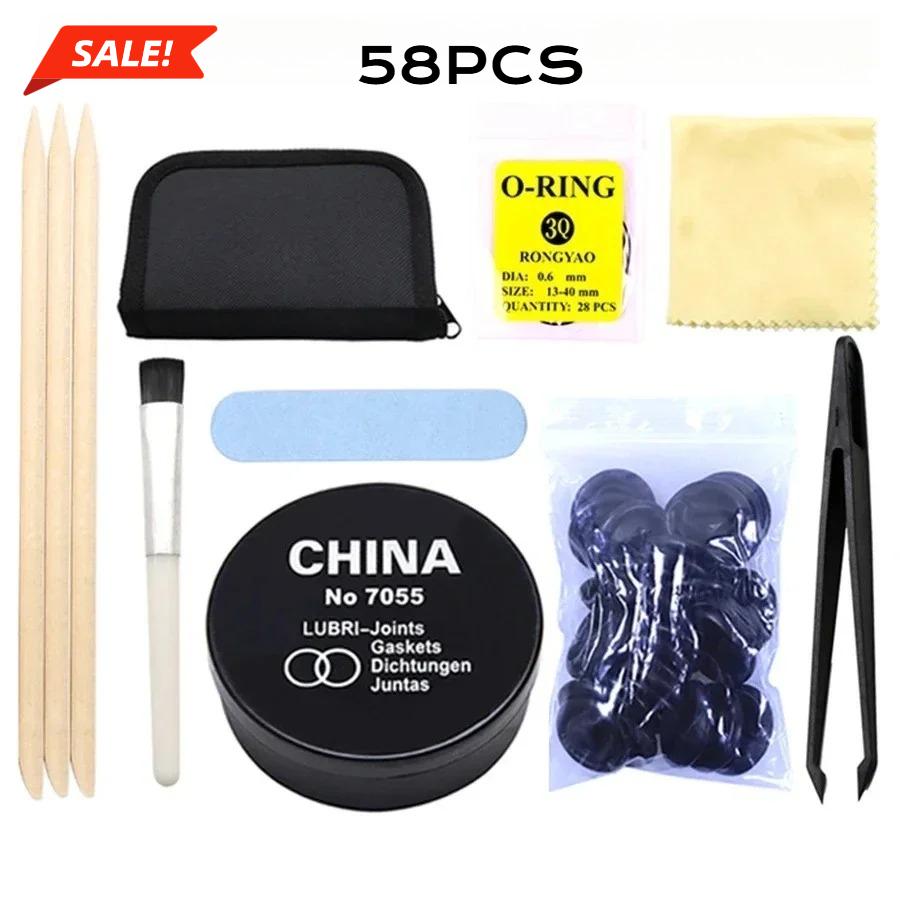 58-teiliges Set von Uhrenreparaturwerkzeugen, Ersatz-Uhren-Wasserdichtungsringen, Rostentfernungs- und Reinigungswerkzeugset, Mini-Polierstab