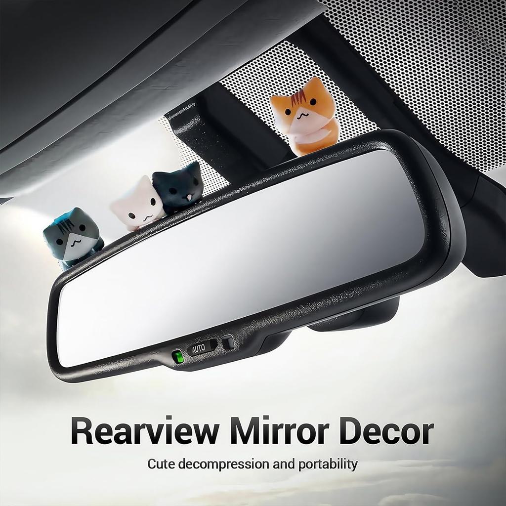 Car Cute Cat Decor Rearview Mirror Ornaments Decorations Dashboard Truck Interior Ornament Decorate Funny Pussy Figure EV Decorative Gifts RV Decors
