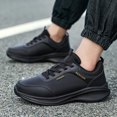 Black Large Size Shoes, Leather Sneakers, Casual Shoes, Lightweight Soft-soled Shoes, Non-slip and Wear-resistant Running Shoes