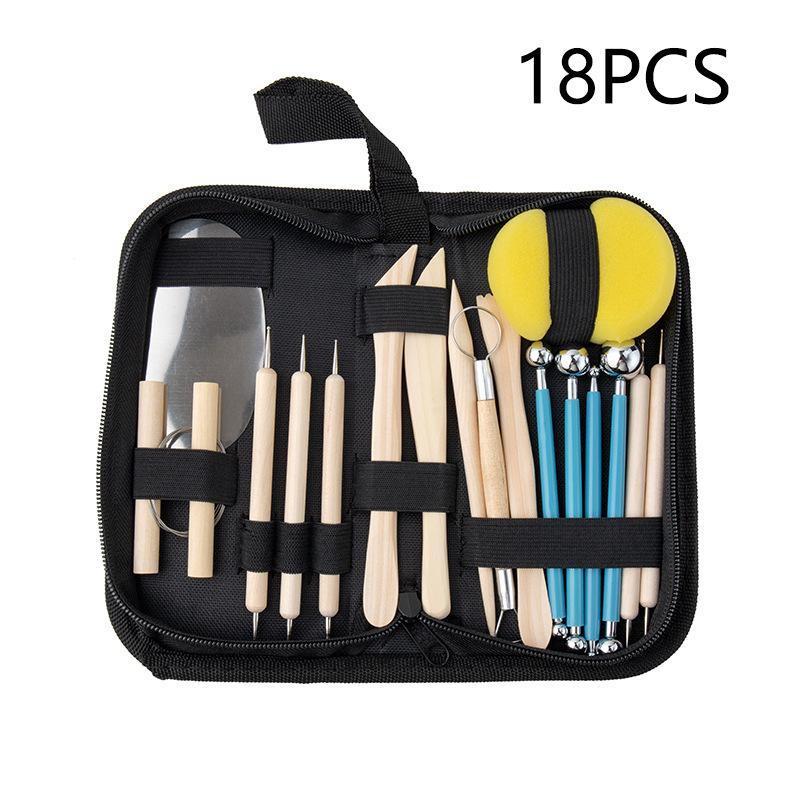 24-Piece Pottery Tool Set: Clay, Stone, Sculpture Carving Knives, Sponges, Sticks, Silicone Dotting Pens