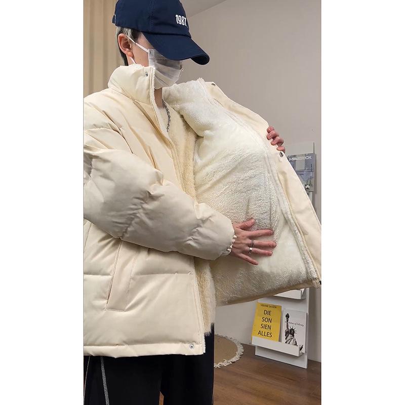 

Men s Black Lambswool-Lined Winter Coat with American Stand Collar M (100-120 lbs)