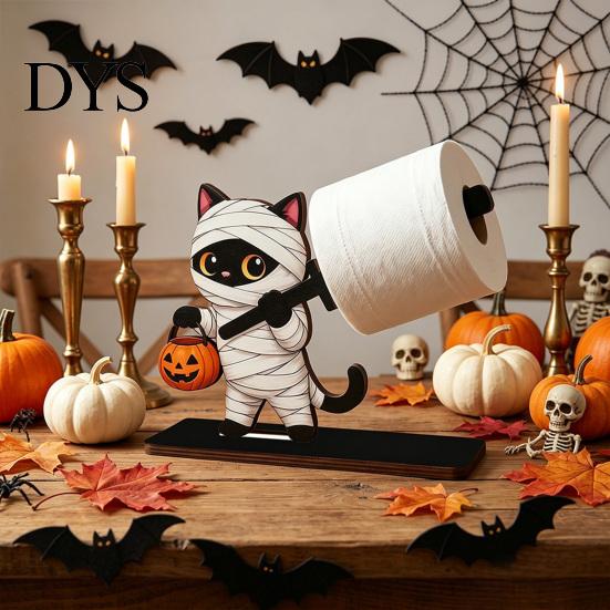 Cute Pumpkin Theme Storage Halloween Wooden Napkin Holder, Ghost Tabletop Decor for Kitchen Dining Room, Cartoon Style Rack Spooky Paper Towel
