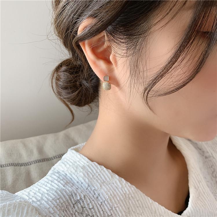 Korea  Fashion Jewelry 14K Gold Plating AAA Zircon Exquisite Square Pendant Earrings Simple Opal Women's Wedding Accessories