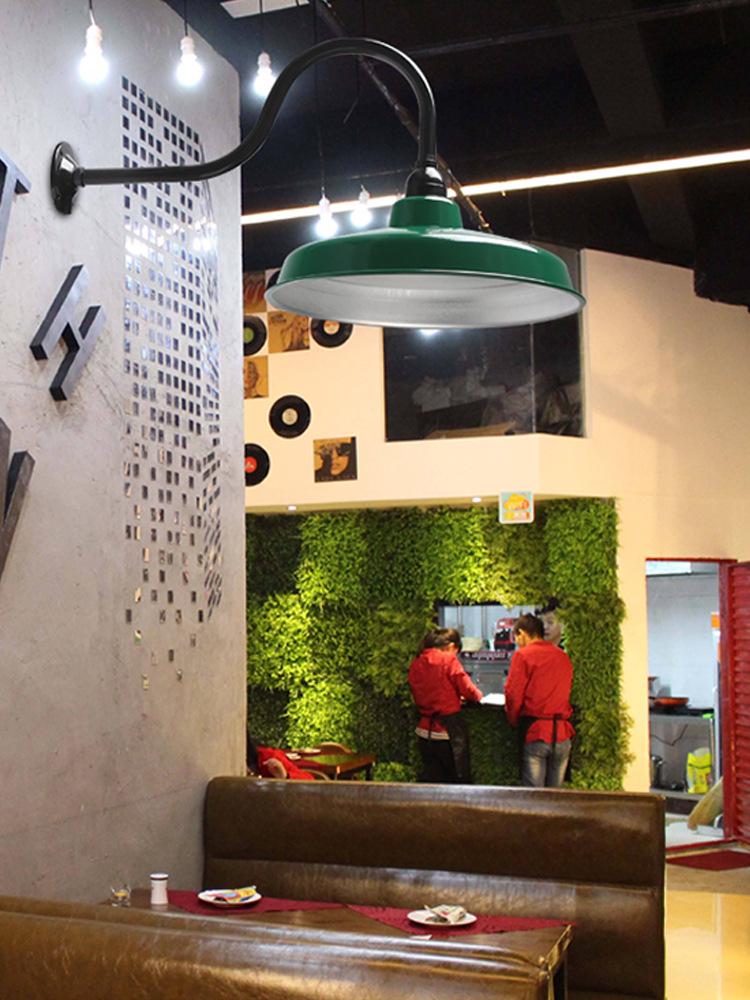 Vintage Military Green Outdoor Curved Pole Street Light, Waterproof Industrial-Style Lampshade for Doorway or Farmhouse Wall