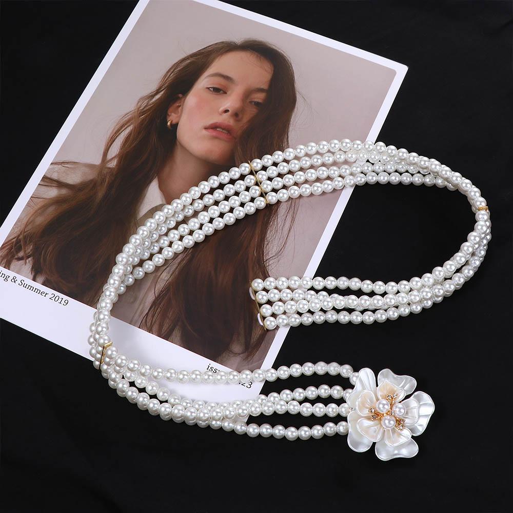 Crystal For Girls Metal Buckle Flower Faux Pearl Korean Belt Dress Decoration Women Waistband