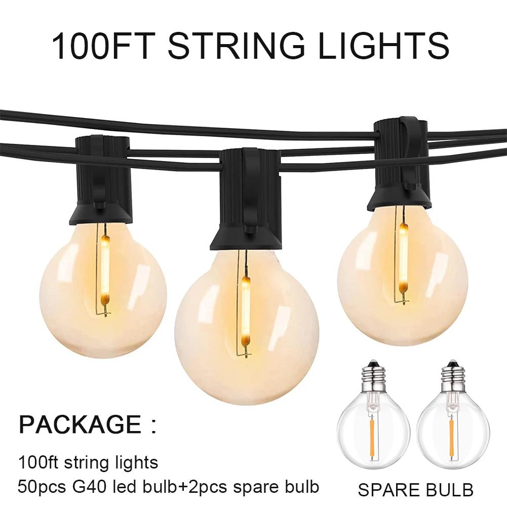 100/50/25ft Outdoor Garland Lights 220V G40 Plastic Bulb LED Tent Fairy Patio String Light Wedding Garden Party Decoration