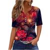 Summer Fashion 2026 New Women's Clothing 3D Butterfly Print V-Neck Three-Button Short Sleeve T-Shirt