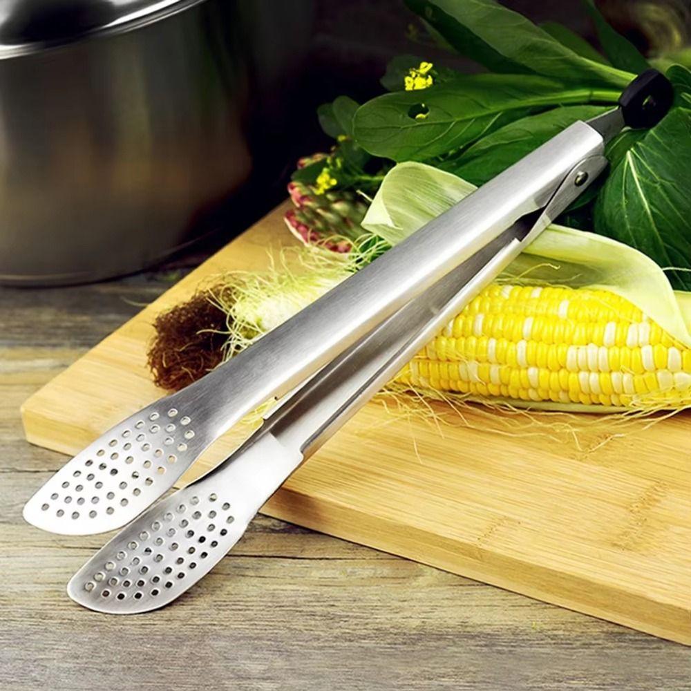 Stainless Steel Outdoor BBQ Clamps Long Handle Kitchen Cooking Clip Food Tongs  Home Kitchen