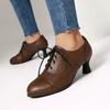 Dames hoge hakken enkelbandjes retro gesneden dikke hak grote maat veterschoenen lage schoenen