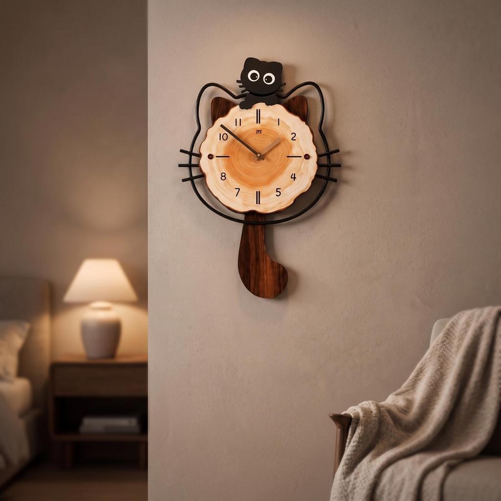 Cat-Shaped Wall Clock Modern-Vintage Cat Decorative for Living Room