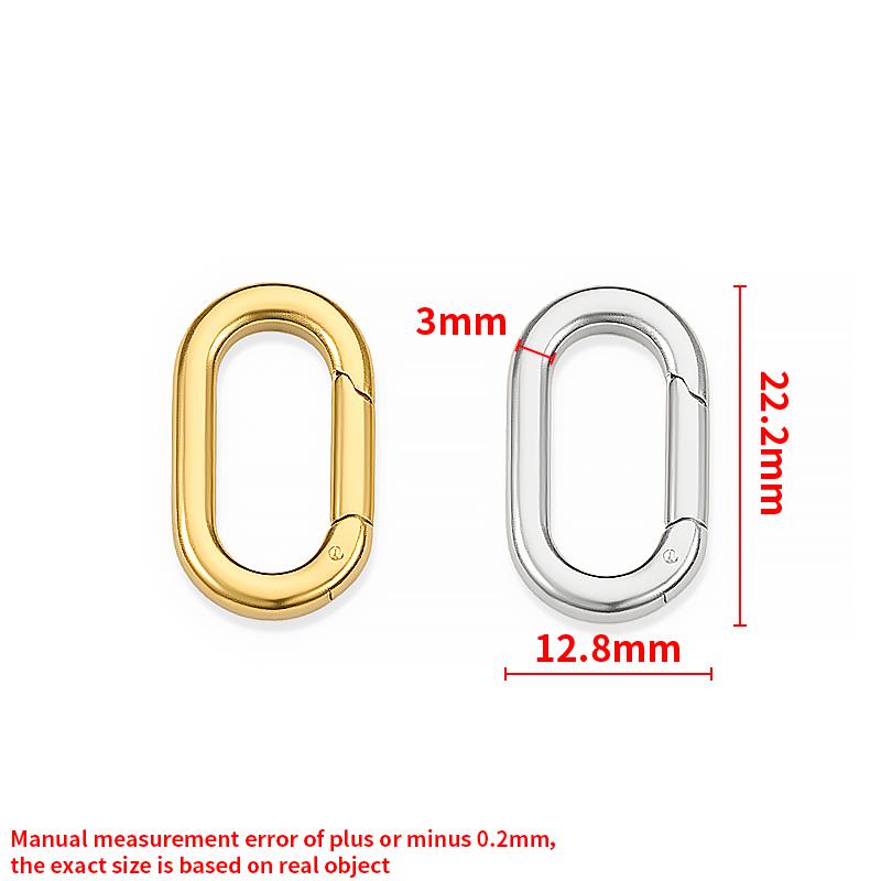 18k Gold Plated Stainless Steel Oval Spring Ring Clasp Push Gate Ring Connector Waterproof Accessories for DIY Jewelry Making